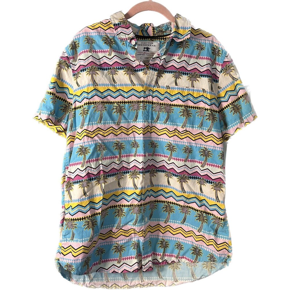 Cactus Menswear Short Sleeve Button Down Large 90’s Palm Tree Hawaiian Shirt GUC